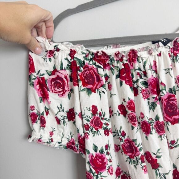 DIVIDED H&M | White Rose Print Floral Off-Shoulder Tie Front Top Women’s Size L - Picture 7 of 8